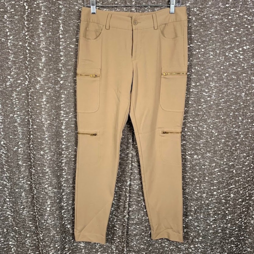 Cache Tan Cargo Pants Gold Zipper Skinny Y2K Utility Women's 6